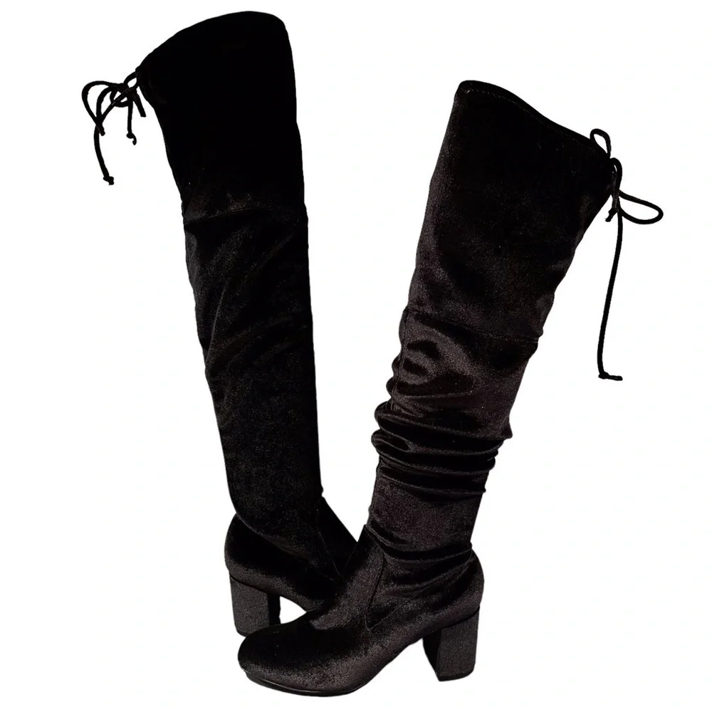 Charles by Charles David sz 6.5 YA black velvet OTK tall heeled boots